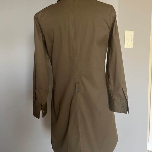 Theory Military Green Long Roll up Sleeve Button Up Cotton Casual Collared Dress - Picture 5 of 11